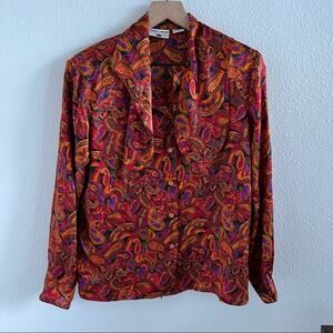 Vintage 90s Y2K Iyssa Maxx for 3K Paisley Silky Top Neck Tie Shoulder Pads Large